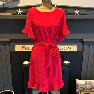 TAHARI Belted Ruffle Hem and Sleeves Dress Red Size XS EUC Like New